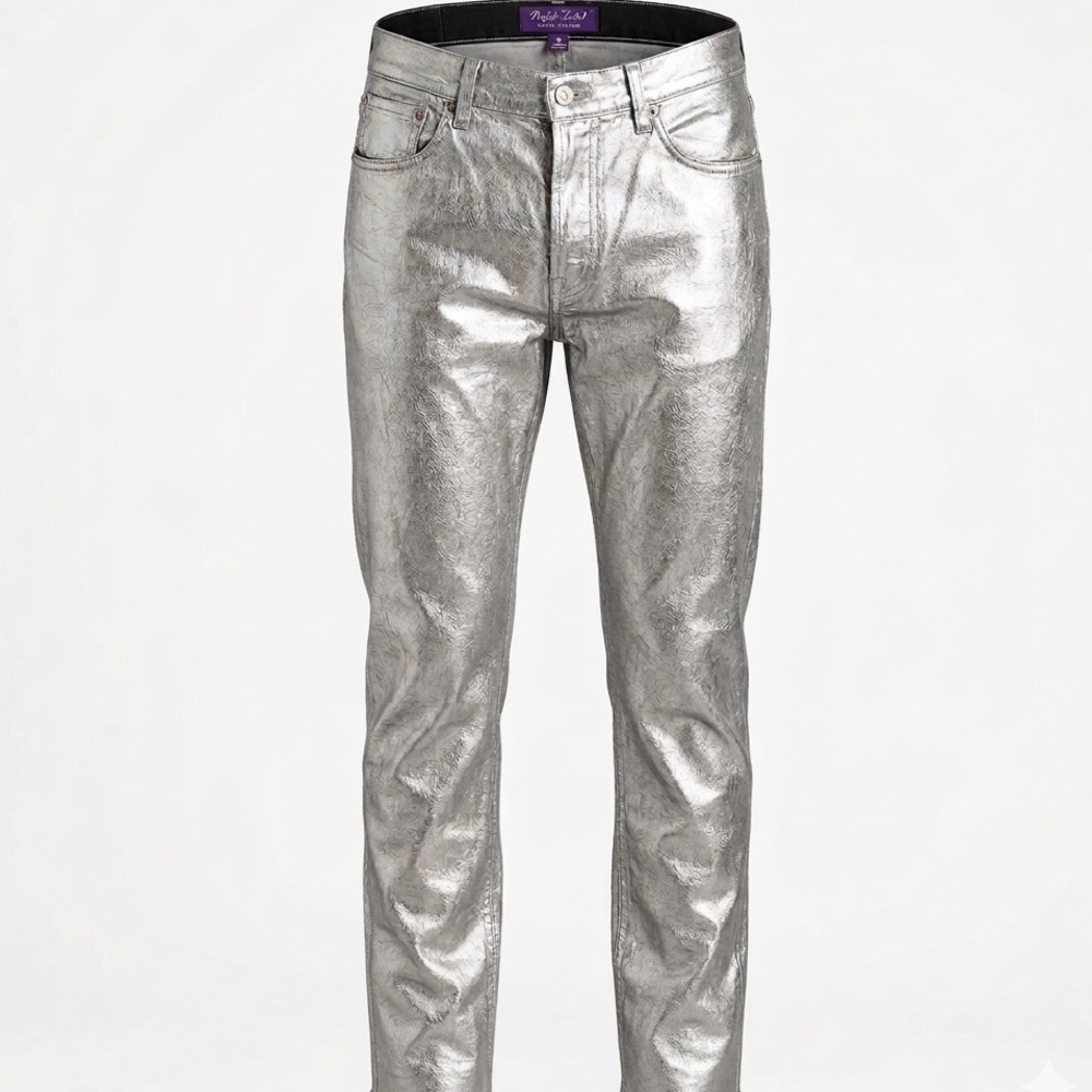 Ralph Lauren Purple Label Silver Foil Paint Jeans Women’s 32 Luxury Denim